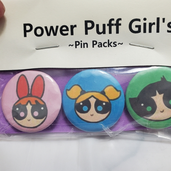 Powerpuff Girls  Button Badges Pin Pack Set Of 3 - Picture 3 of 4